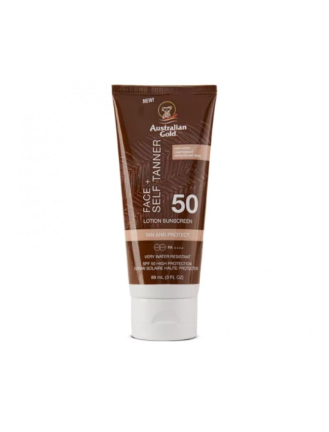 Australian Gold Face + Self Tanner Lotion Sunscreen SPF 50 Водостойкий солнцезащитный лосьон с автозагаром для лица