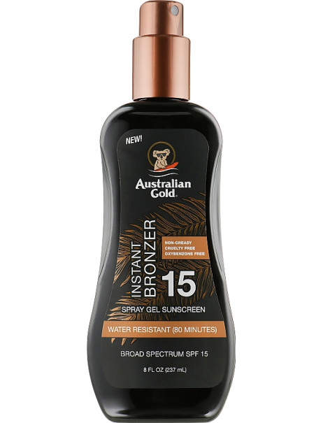 Australian Gold SPF 15 Spray Gel Sunscreen with Instant Bronzer Спрей-гель для засмаги з бронзатором