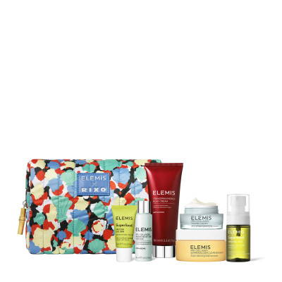 Elemis x RIXO On-The-Glow Essentials Лімітований набір бестселерів у дизайнерській косметичці для Неї
