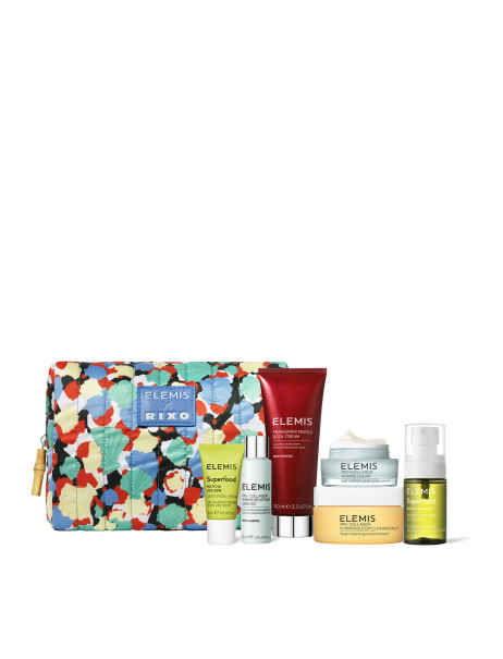 Elemis x RIXO On-The-Glow Essentials Лімітований набір бестселерів у дизайнерській косметичці для Неї
