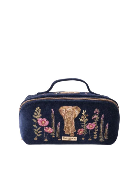 Elizabeth Scarlett Velvet Cosmetic Blue Elephant in Flowers Бархатная косметичка, синяя слоник в цветах