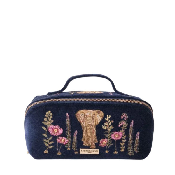 Elizabeth Scarlett Velvet Cosmetic Blue Elephant in Flowers Бархатная косметичка, синяя слоник в цветах