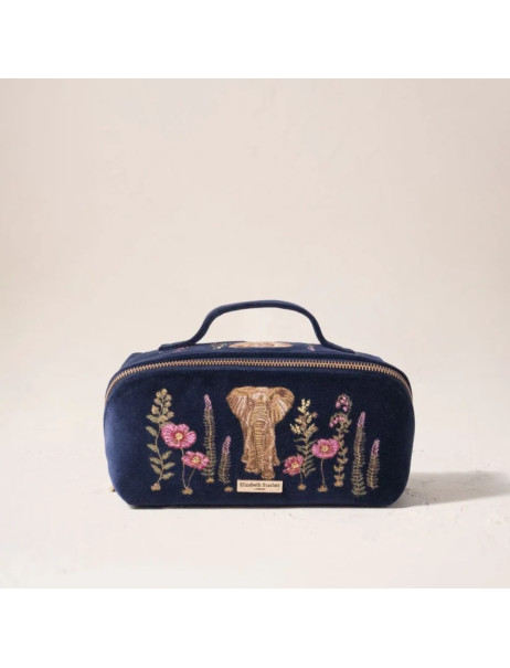 Elizabeth Scarlett Velvet Cosmetic Blue Elephant in Flowers Бархатная косметичка, синяя слоник в цветах