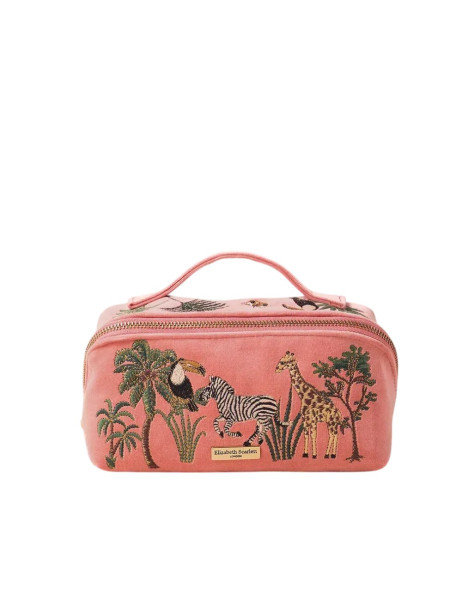 Elizabeth Scarlett Velvet Cosmetic Bag Pink Animals Бархатная косметичка, розовая с животными