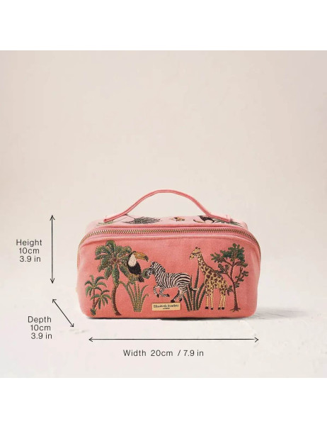Elizabeth Scarlett Velvet Cosmetic Bag Pink Animals Бархатная косметичка, розовая с животными