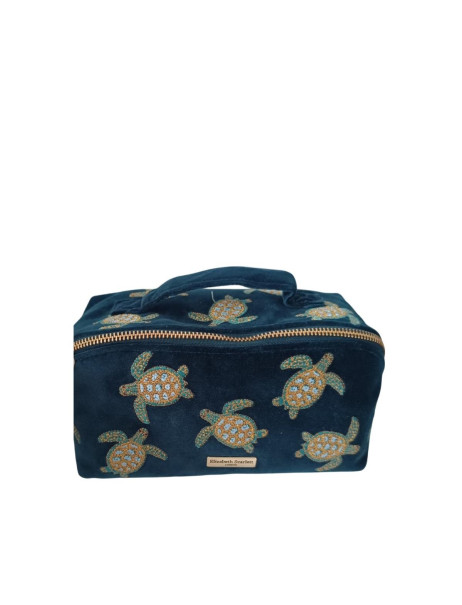 Elizabeth Scarlett Velvet Cosmetic Bag Green Turtles Бархатная косметичка, зеленая с черепашками