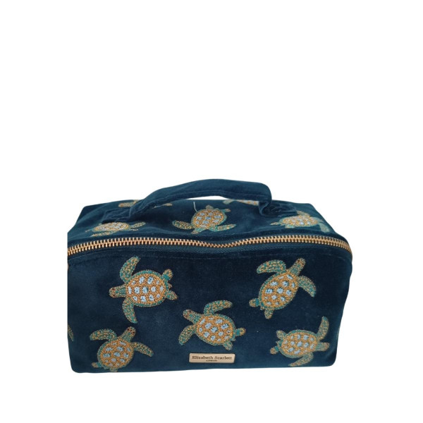 Elizabeth Scarlett Velvet Cosmetic Bag Green Turtles Бархатная косметичка, зеленая с черепашками