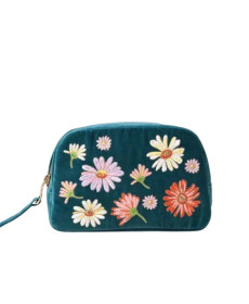 Elizabeth Scarlett Velvet Cosmetic Bag mini Green Flowers Оксамитова косметичка міні, зелена з квітами - Написати відгук