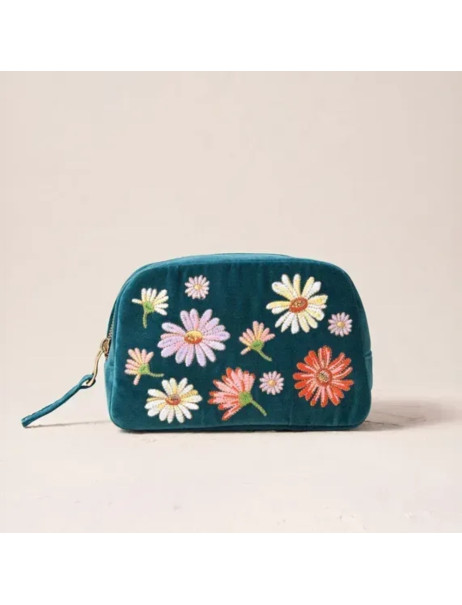 Elizabeth Scarlett Velvet Cosmetic Bag mini Green Flowers Оксамитова косметичка міні, зелена з квітами