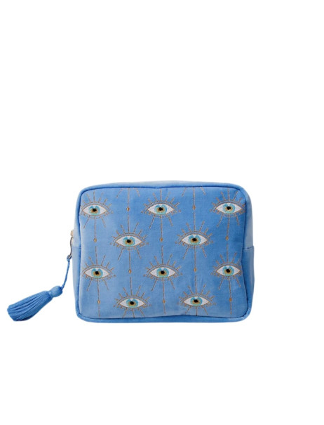 Elizabeth Scarlett Velvet Cosmetic Bag Light Blue Mystical Eye Бархатная косметичка, голубая с мистическим глазом