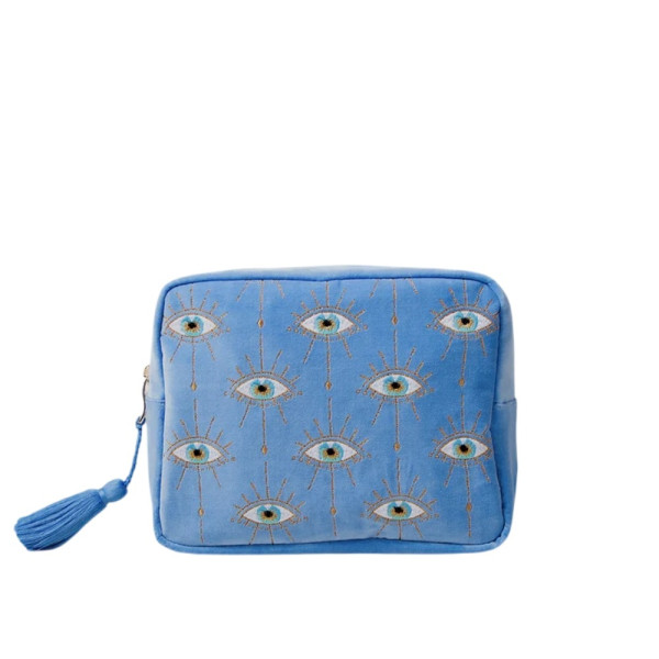 Elizabeth Scarlett Velvet Cosmetic Bag Light Blue Mystical Eye Бархатная косметичка, голубая с мистическим глазом