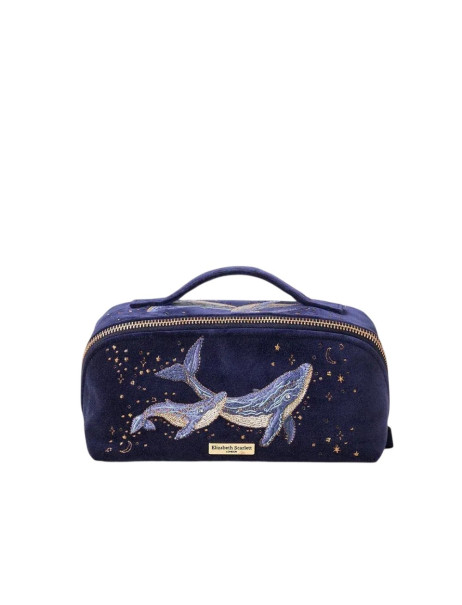 Elizabeth Scarlett Velvet Cosmetic Mystical Whale Blue Бархатная косметичка, синяя с китами