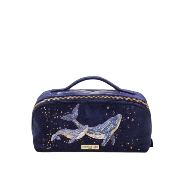 Elizabeth Scarlett Velvet Cosmetic Mystical Whale Blue Бархатная косметичка, синяя с китами