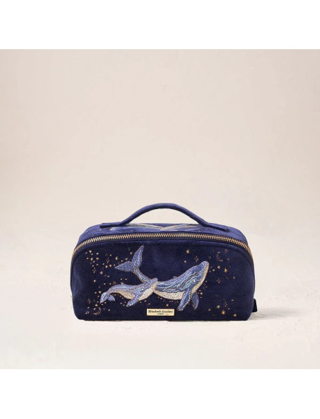 Elizabeth Scarlett Velvet Cosmetic Mystical Whale Blue Бархатная косметичка, синяя с китами