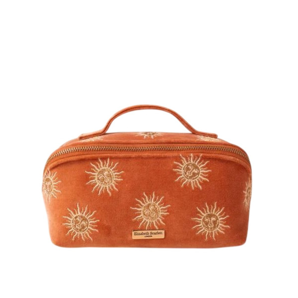 Elizabeth Scarlett Velvet Cosmetic Bag Orange Sun Оксамитова косметичка, помаранчева із сонечком