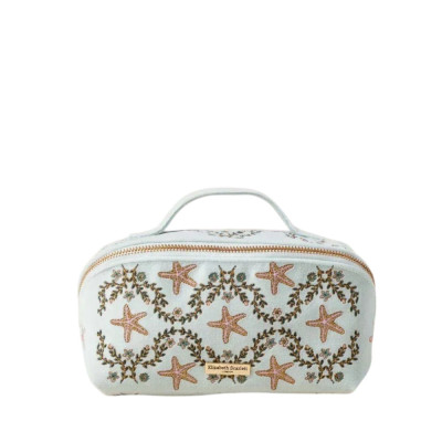 Elizabeth Scarlett Velvet Cosmetic Sea Shells Light Blue Бархатная косметичка, голубая с ракушками