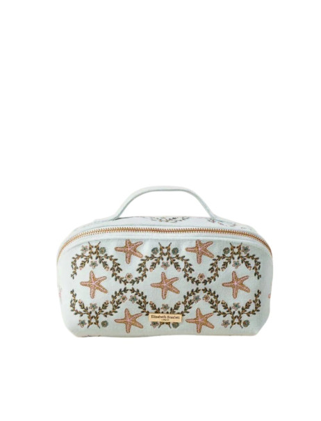 Elizabeth Scarlett Velvet Cosmetic Sea Shells Light Blue Бархатная косметичка, голубая с ракушками