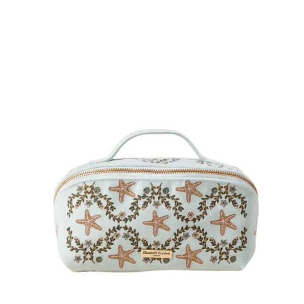 Elizabeth Scarlett Velvet Cosmetic Sea Shells Light Blue Бархатная косметичка, голубая с ракушками