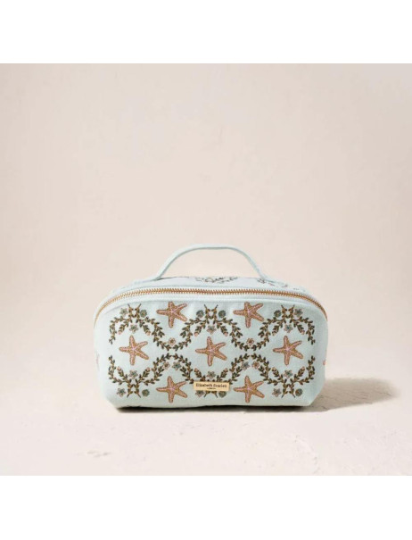 Elizabeth Scarlett Velvet Cosmetic Sea Shells Light Blue Бархатная косметичка, голубая с ракушками