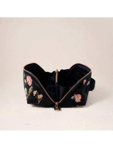 Elizabeth Scarlett Velvet Cosmetic Bag Black Flowers Бархатная косметичка, чёрная с цветами