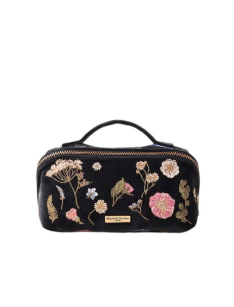 Elizabeth Scarlett Velvet Cosmetic Bag Black Flowers Бархатная косметичка, чёрная с цветами