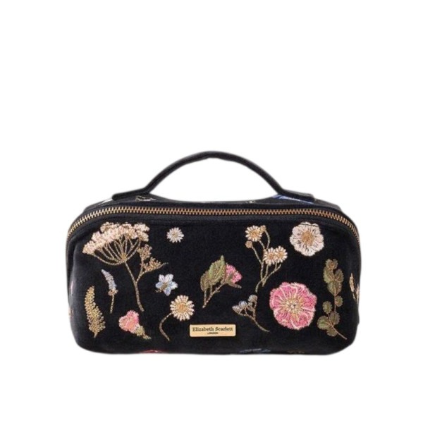Elizabeth Scarlett Velvet Cosmetic Bag Black Flowers Оксамитова косметичка, чорна з квітами