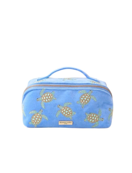 Elizabeth Scarlett Velvet Cosmetic Bag Light Blue Turtles Оксамитова косметичка, блакитна з черепашками