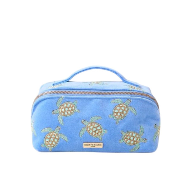 Elizabeth Scarlett Velvet Cosmetic Bag Light Blue Turtles Оксамитова косметичка, блакитна з черепашками