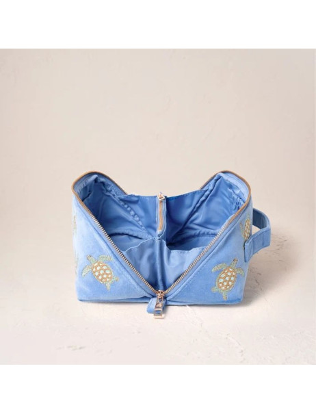Elizabeth Scarlett Velvet Cosmetic Bag Light Blue Turtles Оксамитова косметичка, блакитна з черепашками