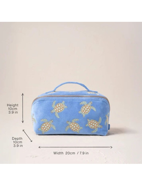 Elizabeth Scarlett Velvet Cosmetic Bag Light Blue Turtles Оксамитова косметичка, блакитна з черепашками