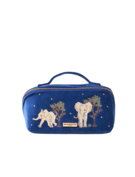Elizabeth Scarlett Velvet Cosmetic Bag Blue Elephants Оксамитова косметичка, синя зі слониками