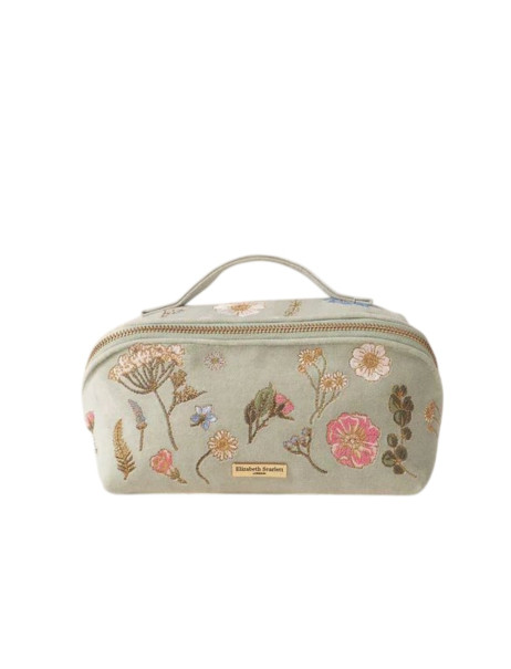 Elizabeth Scarlett Velvet Cosmetic Bag Green Flowers Оксамитова косметичка, зелена з квітами