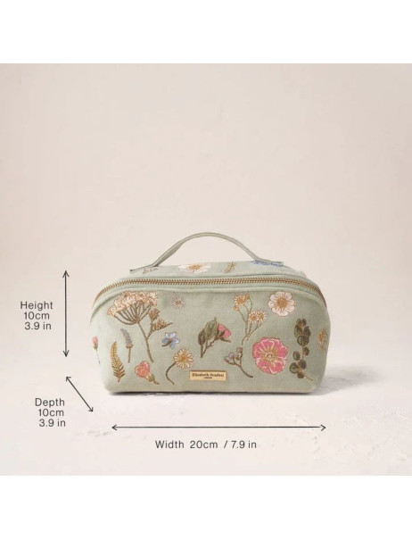 Elizabeth Scarlett Velvet Cosmetic Bag Green Flowers Оксамитова косметичка, зелена з квітами