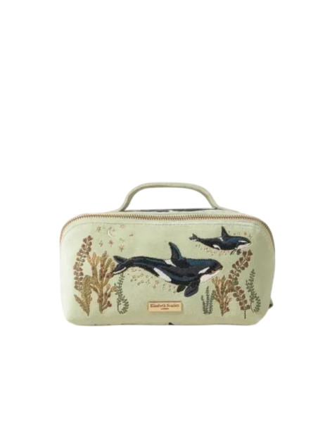 Elizabeth Scarlett Velvet Cosmetic Bag Green Whales Оксамитова косметичка, зелена з китами
