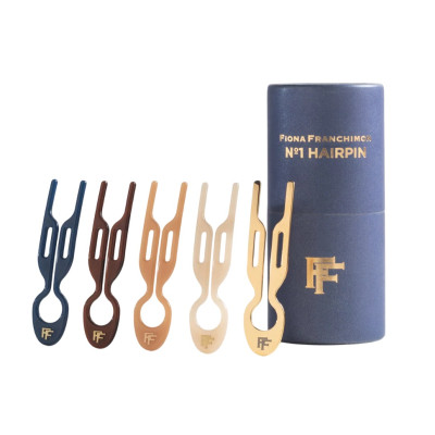 Fiona Franchimon No. 1 Hairpin Set Amsterdam Collection Soft Beige, Satin Sand, Royal Blue, Brown, Yellow Gold Steel 5 per box Набір з 5-ти шпильок в тубусі