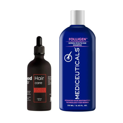 Good Hair Lotion With Minoxidil 5% And Spironolactone 1% & Mediceuticals Folligen Normal Scalp & Hair Shampoo Kombo Набор против выпадения волос