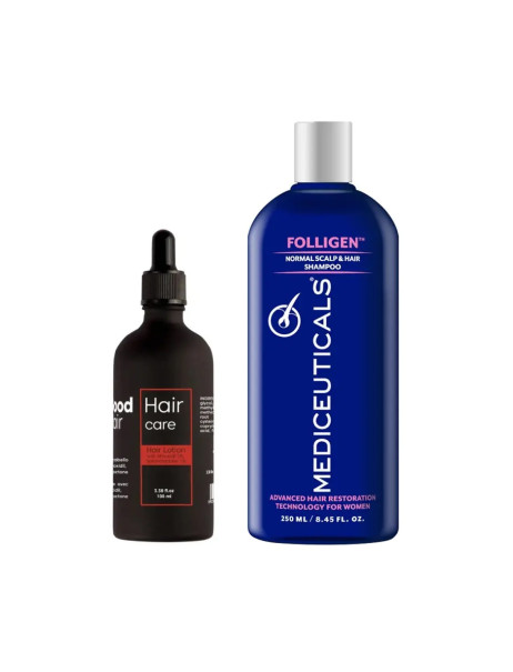 Good Hair Lotion With Minoxidil 5% And Spironolactone 1% & Mediceuticals Folligen Normal Scalp & Hair Shampoo Kombo Набор против выпадения волос