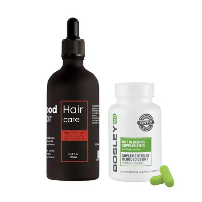 Good Hair Lotion With Minoxidil 5% And Spironolactone 1% & Bosley MD DHT Blockings Supplements Kombo Набор против выпадения волос