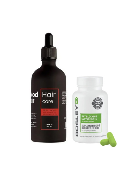 Good Hair Lotion With Minoxidil 5% And Spironolactone 1% & Bosley MD DHT Blockings Supplements Kombo Набор против выпадения волос