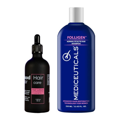 Good Hair Lotion With MinoxidiI 5% Finasteride 0,2% & Mediceuticals Folligen Normal Scalp & Hair Shampoo Kombo Набор против выпадения волос