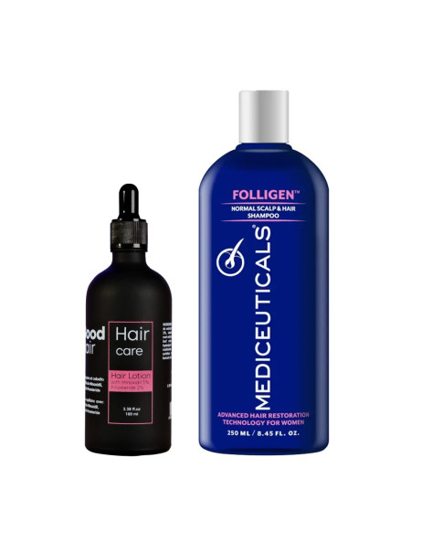 Good Hair Lotion With MinoxidiI 5% Finasteride 0,2% & Mediceuticals Folligen Normal Scalp & Hair Shampoo Kombo Набор против выпадения волос