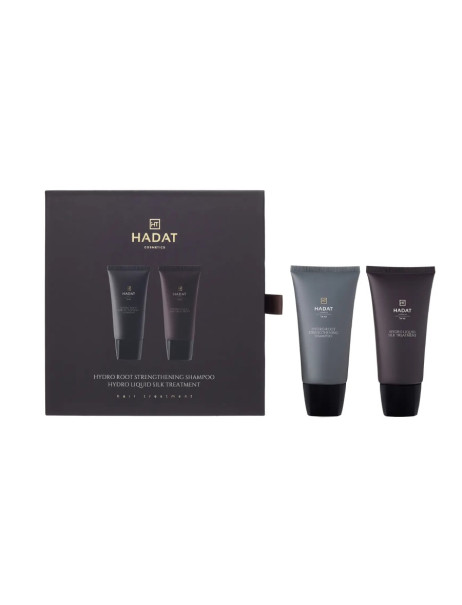 Hadat Cosmetics Mini Duo Set Hydro Root Strengthening Shampoo & Hydro Liquid Silk Treatment Подарунковий міні-набір для росту волосся