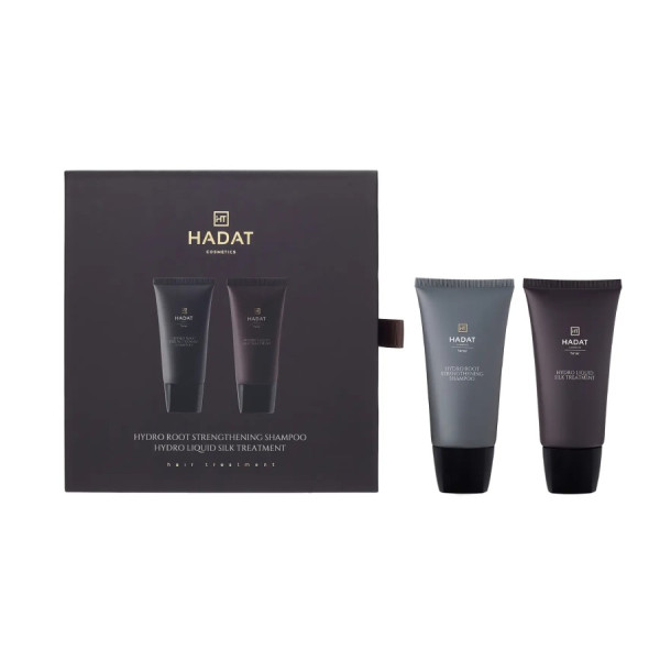 Hadat Cosmetics Mini Duo Set Hydro Root Strengthening Shampoo & Hydro Liquid Silk Treatment Подарунковий міні-набір для росту волосся