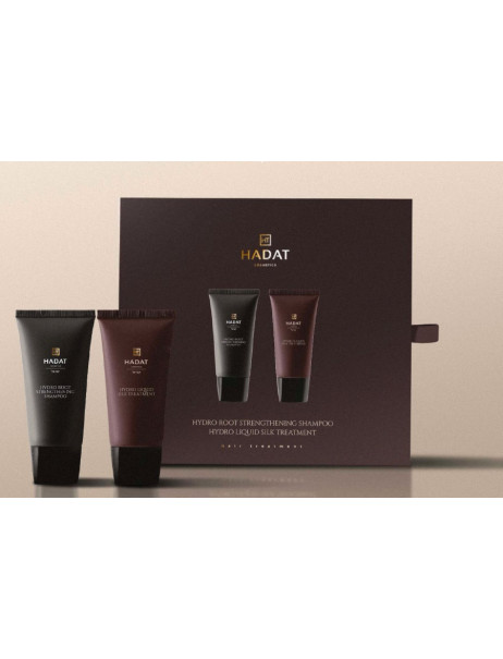 Hadat Cosmetics Mini Duo Set Hydro Root Strengthening Shampoo & Hydro Liquid Silk Treatment Подарунковий міні-набір для росту волосся