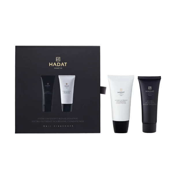 Hadat Cosmetics Mini Duo Set Hydro Intensive Repair Shampoo & Hydro Nutrient Nourishing Conditioner Подарунковий міні-набір для інтенсивного відновлення волосся
