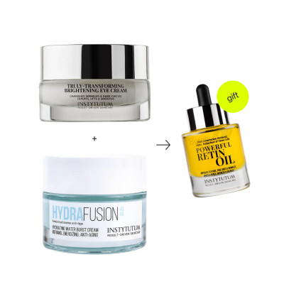 Instytutum HydraFusion 4D Hydrating Water Burst Cream & Truly-Transforming Brightening Eye Cream & Powerful RetinOil Концентрована олія з ретинолом в подарунок