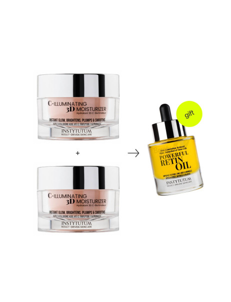 Instytutum 2х C-Illuminating 3D Moisturizer Зволожуючий крем з ефектом сяйва & Powerful RetinOil Концентрована олія з ретинолом в подарунок