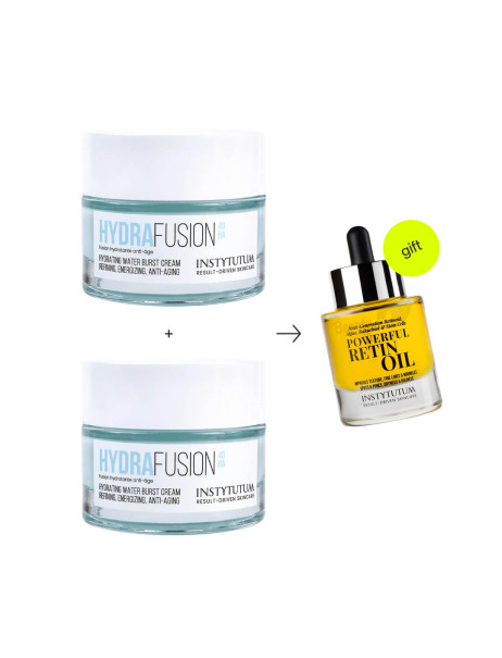 Instytutum 2х HydraFusion 4D Hydrating Water Burst Cream Зволожуючий гель-крем з гіалуроновою кислотою & Powerful RetinOil Концентрована олія з ретинолом в подарунок