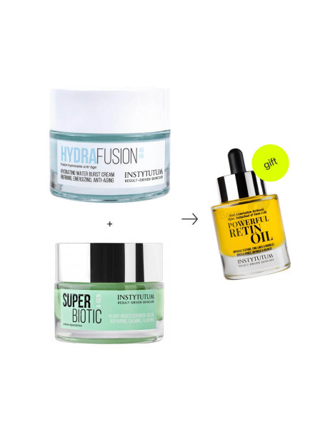Instytutum HydraFusion 4D Hydrating Water Burst Cream & Super Biotic Plant-Based Ceramide Cream & Powerful RetinOil Концентрована олія з ретинолом в подарунок