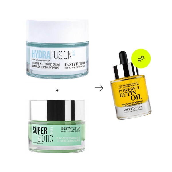 Instytutum HydraFusion 4D Hydrating Water Burst Cream & Super Biotic Plant-Based Ceramide Cream & Powerful RetinOil Концентрована олія з ретинолом в подарунок